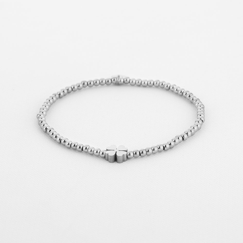 Edelstahlperlenarmband mit Kleeblatt