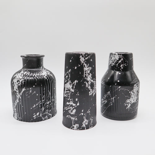 Drie decoratie vaasjes zwart marmer look