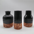 Drie decoratie vaasjes zwart met vlokken