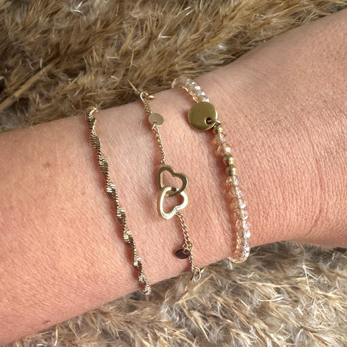 Dubbele hartjes en bolletjes armband