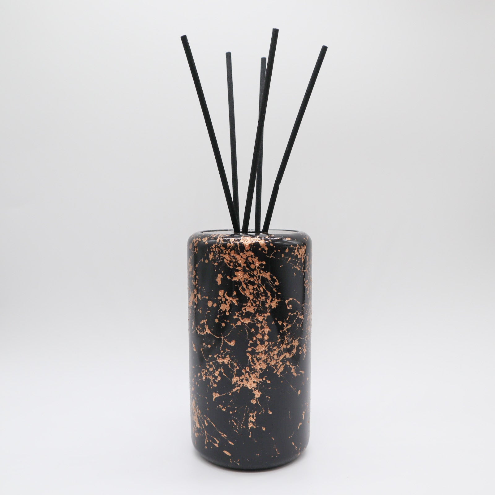 Geurstokjes houder platte dop zwart marmer look goud