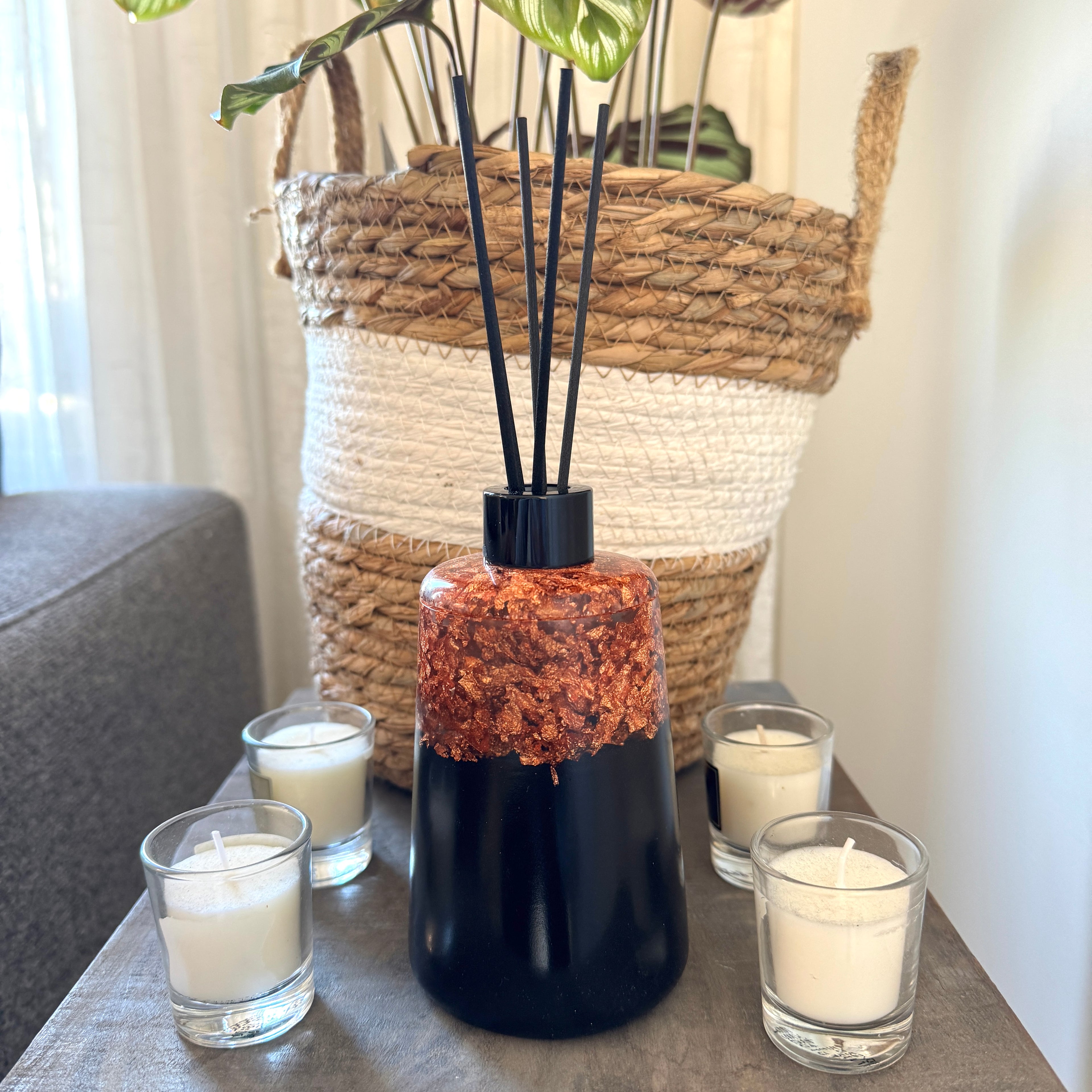 Geurstokjes houder rond met vlokken