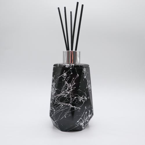 Geurstokjes houder zes-kant zwart marmer look