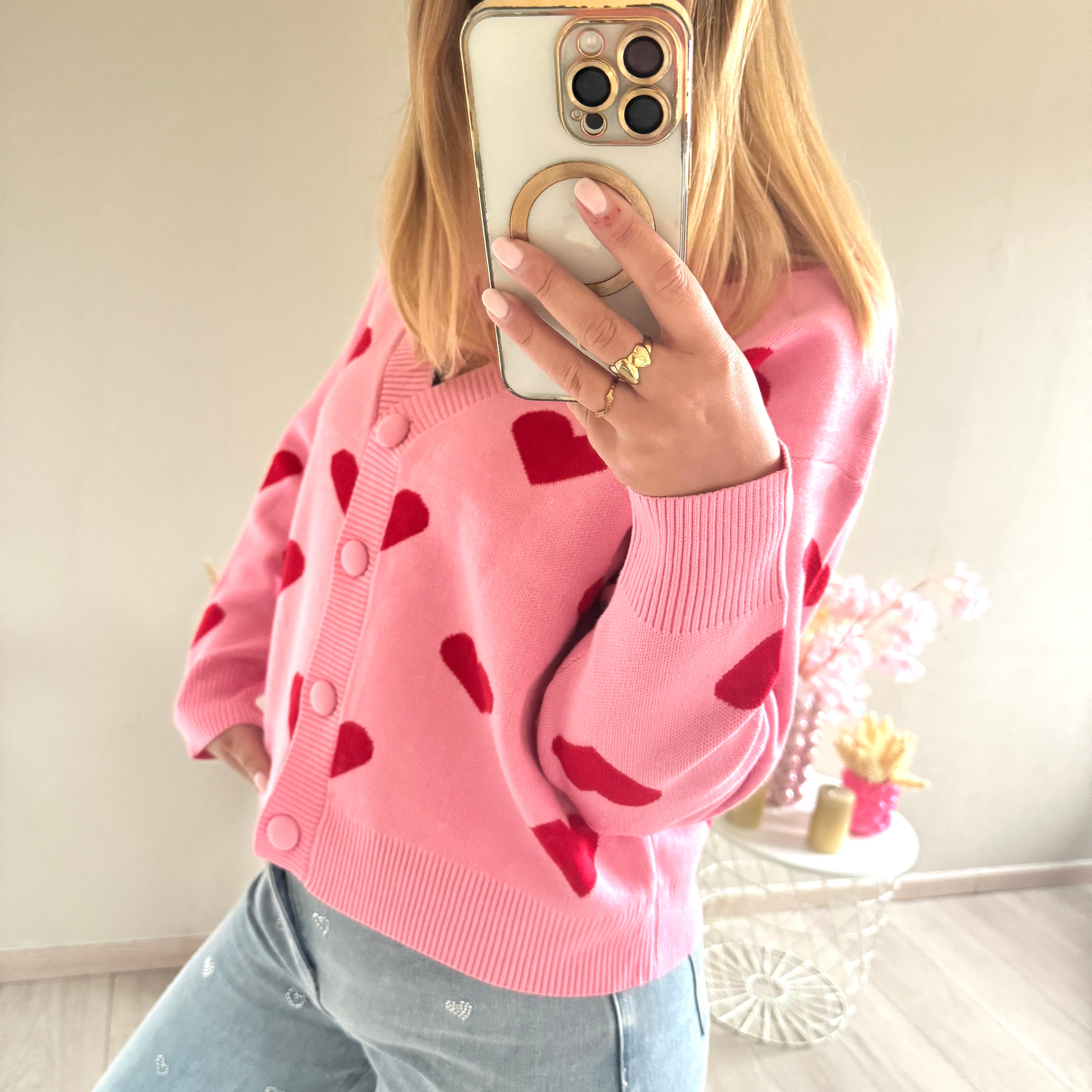 Vestje met hartjes patroon roze