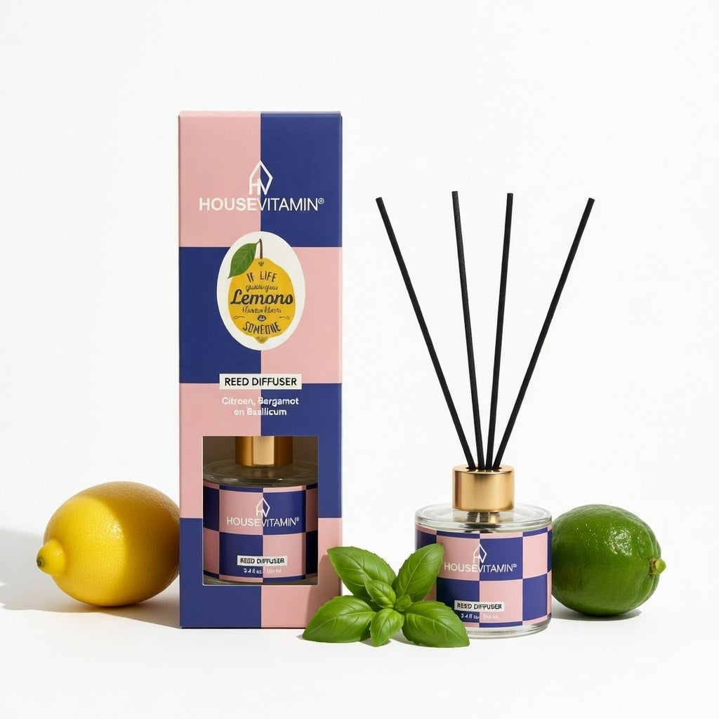 Housevitamin Reed Diffuser - Geurstokjes - Citroen / Bergamot / Basilicum - 100ml