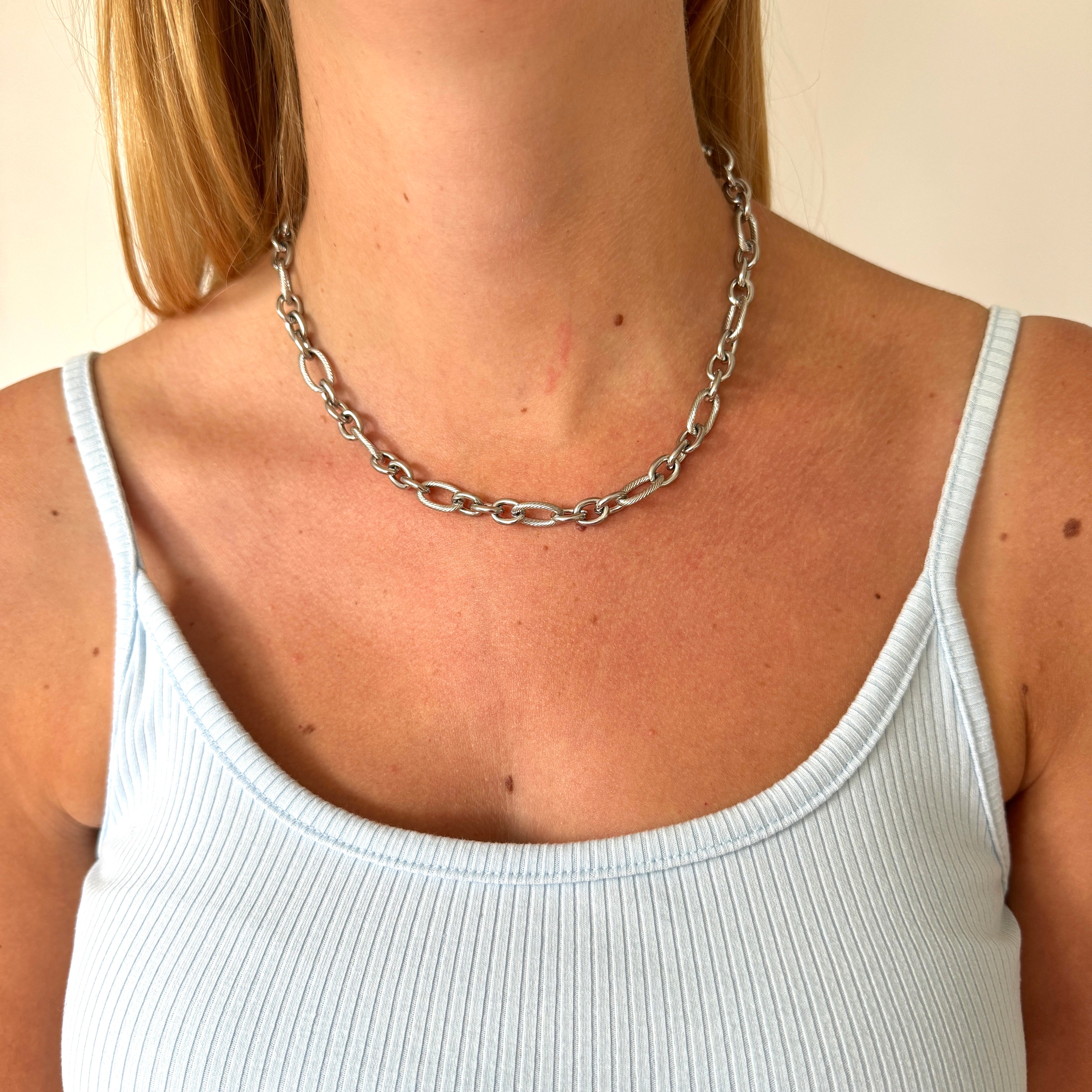 Grove schakelketting zilver