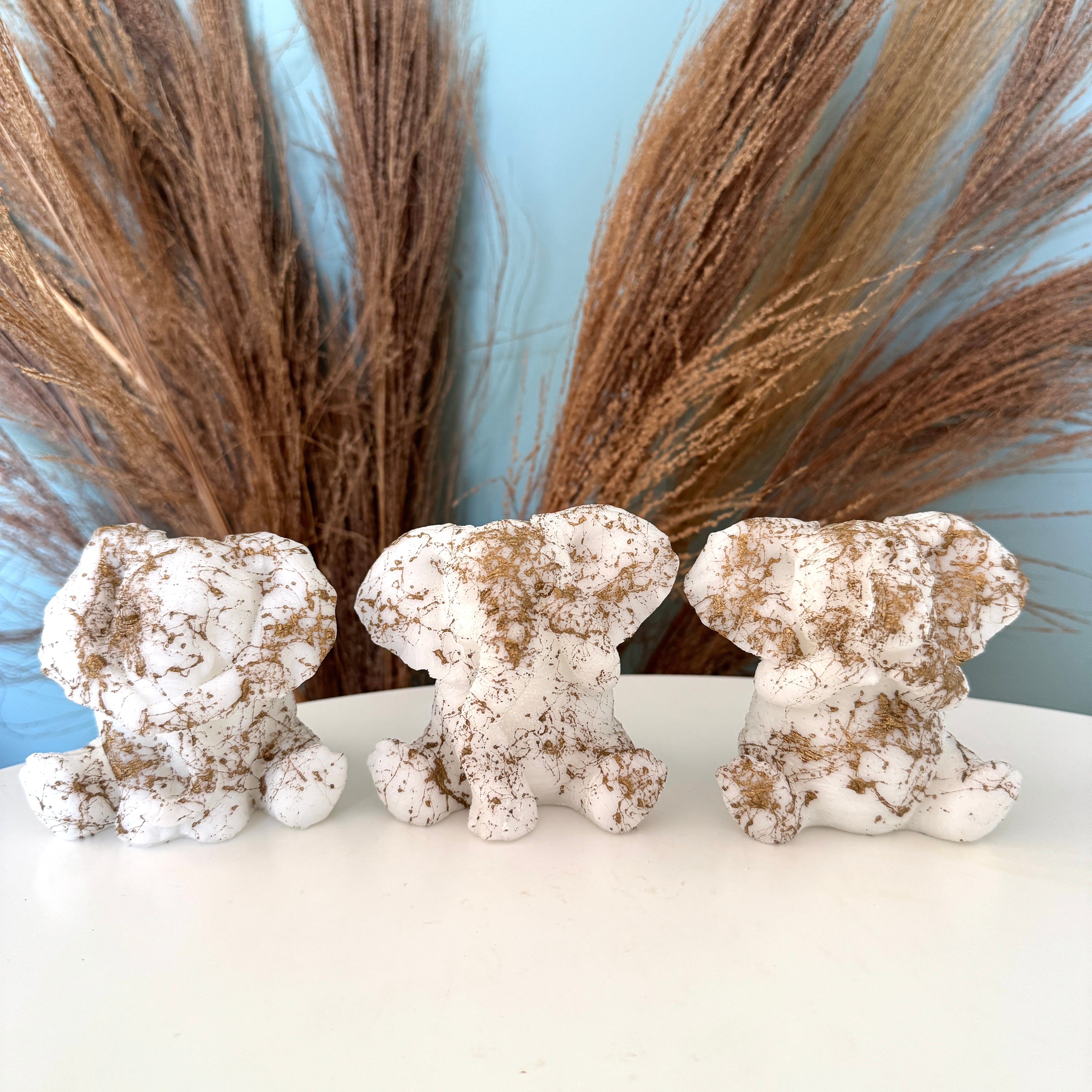Ensemble éléphant en marbre blanc : entends, vois, tais-toi