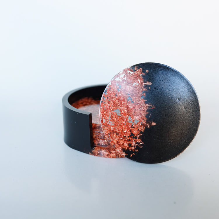 Zwart met vlokken onderzetters met houder