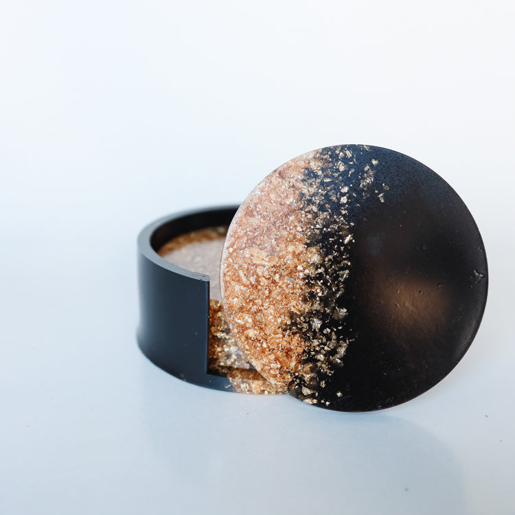 Zwart met vlokken onderzetters met houder