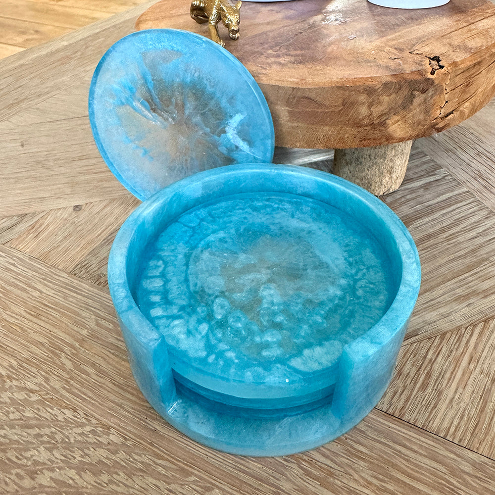 Onderzetters in houder blauw