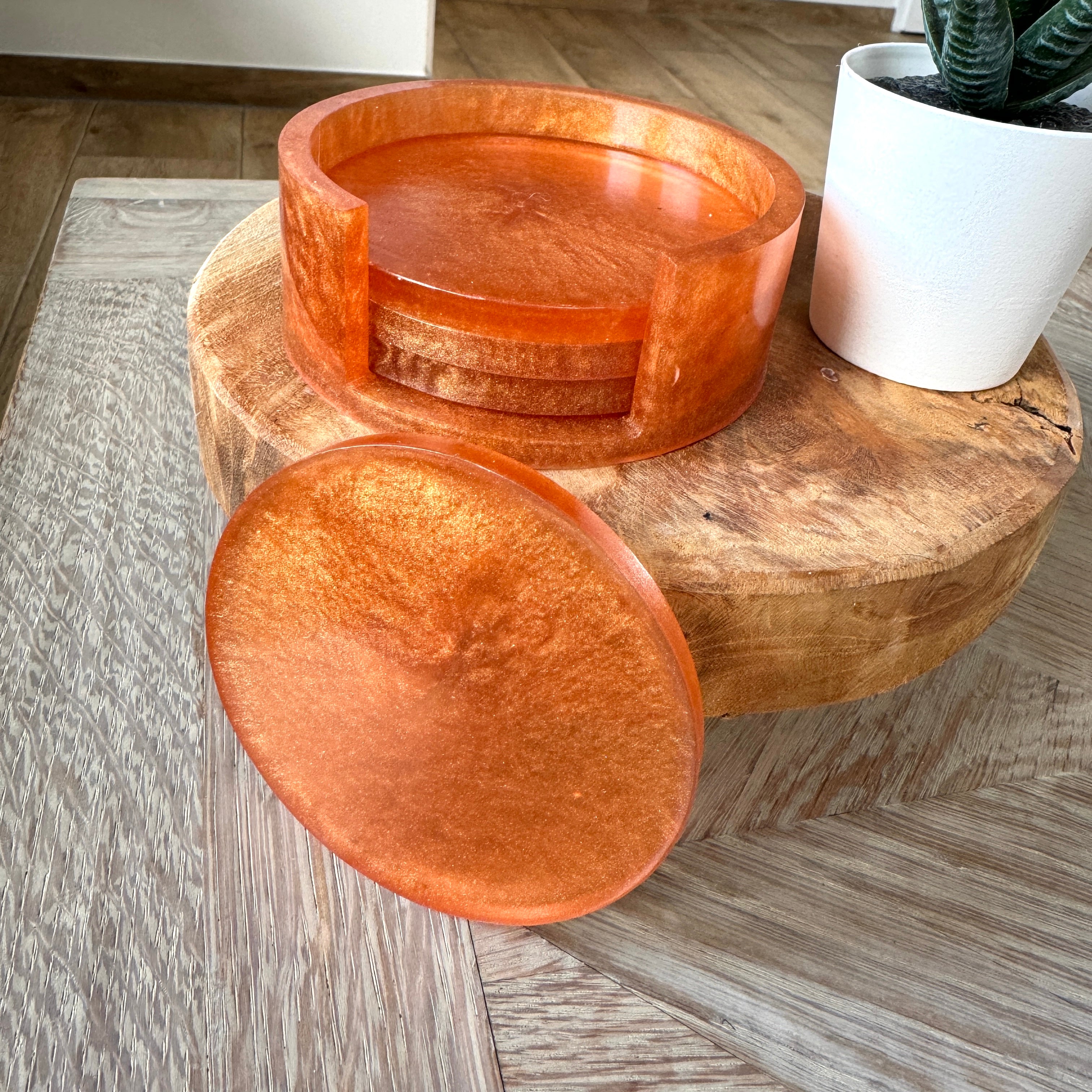 Brons onderzetters in houder