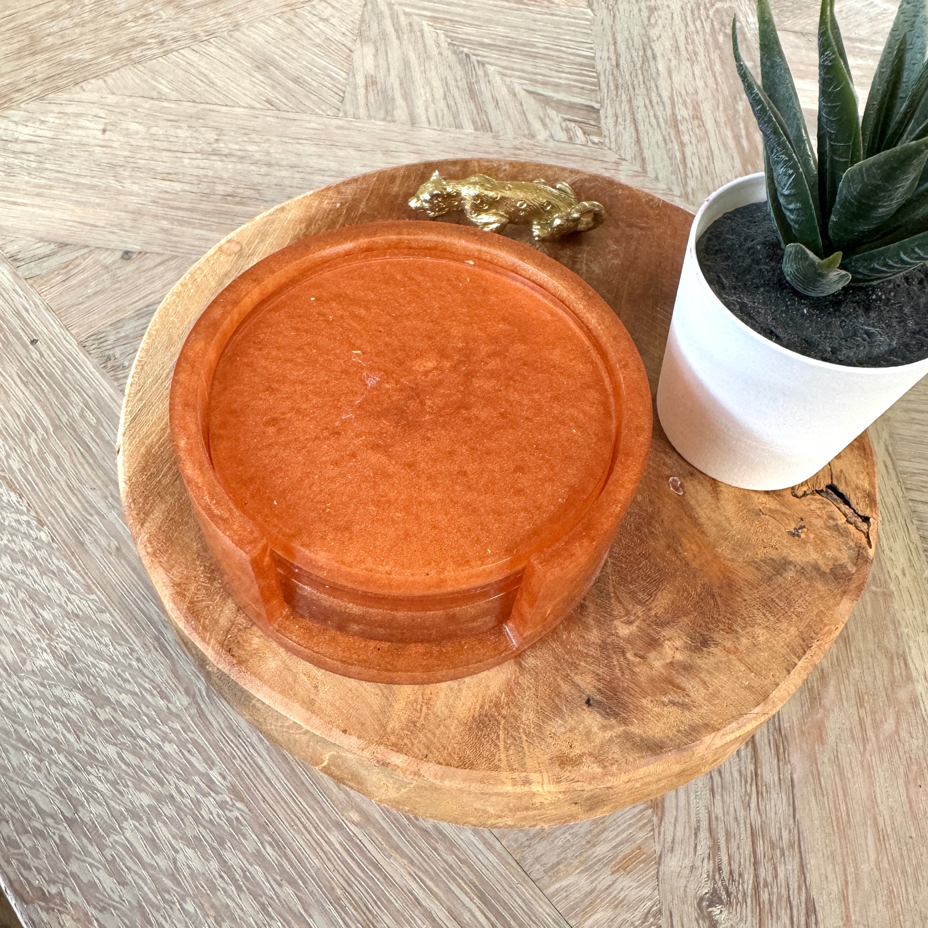 Brons onderzetters in houder