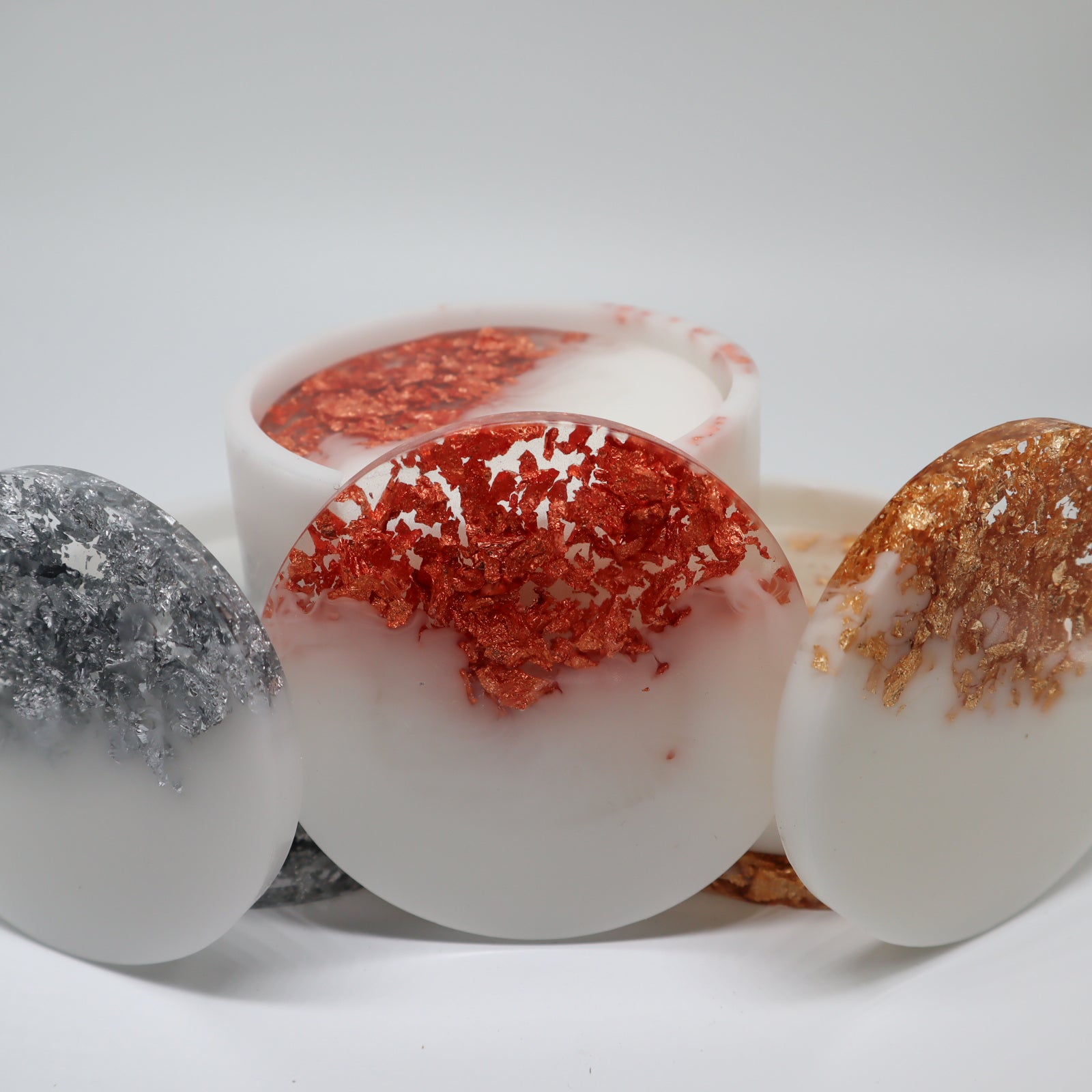 Wit met vlokken onderzetters met houder