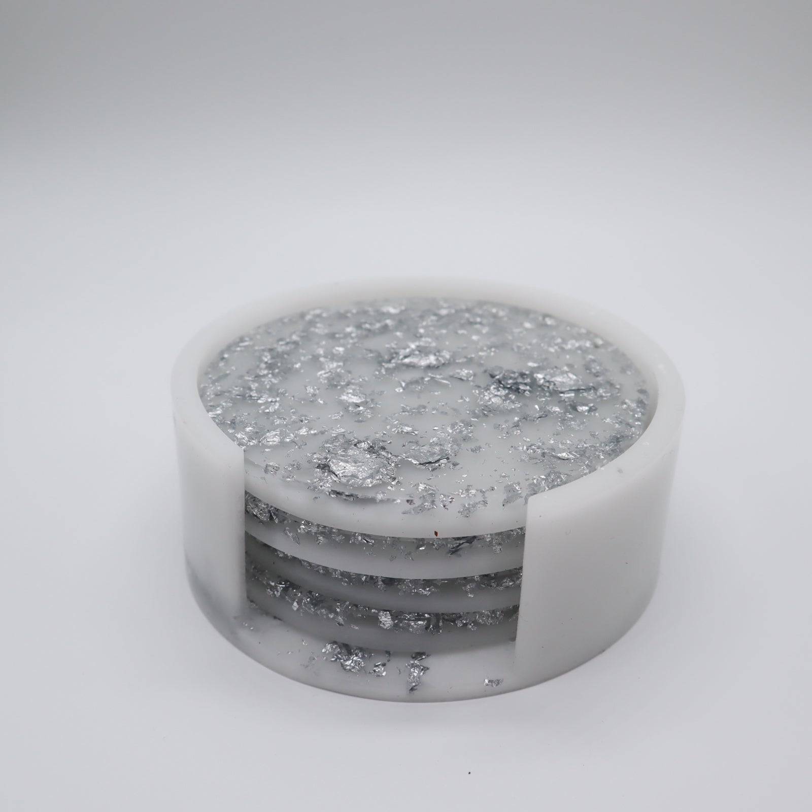 Vlokken wit onderzetters met houder