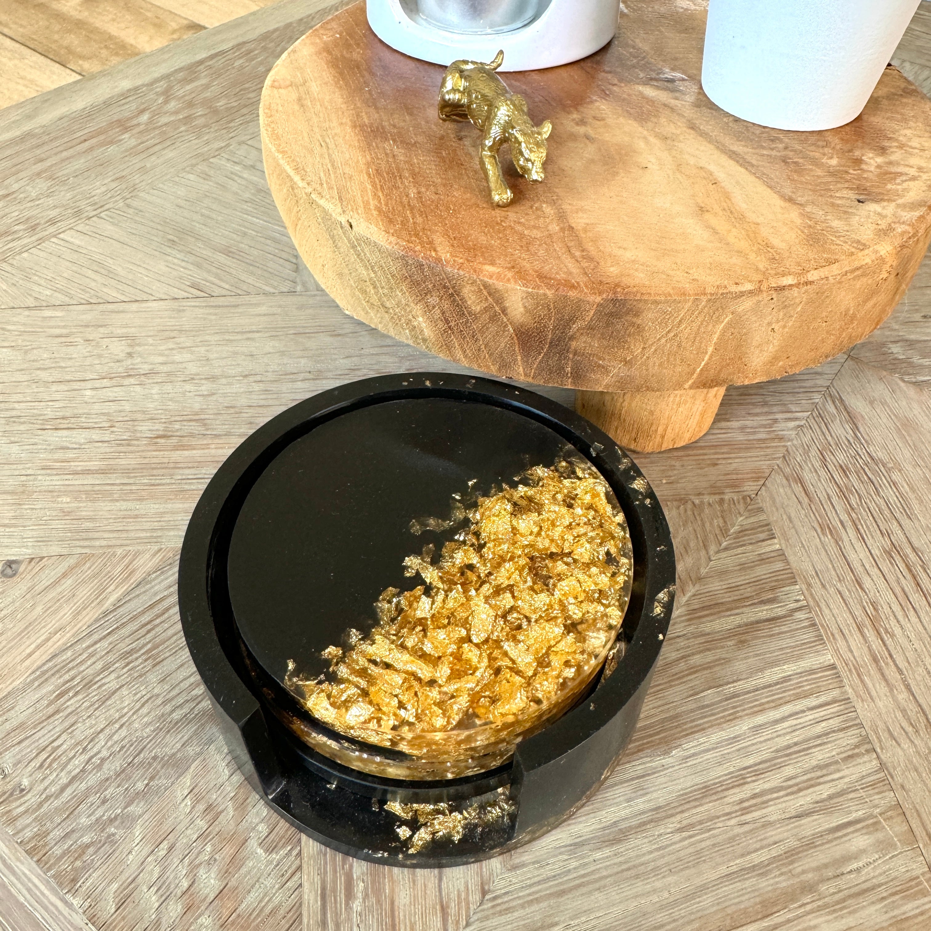 Zwart met vlokken onderzetters met houder