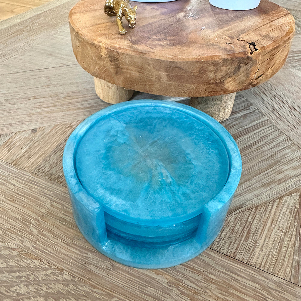 Onderzetters in houder blauw