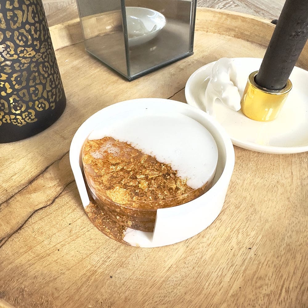 Wit met vlokken onderzetters met houder