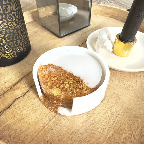 Wit met vlokken onderzetters met houder