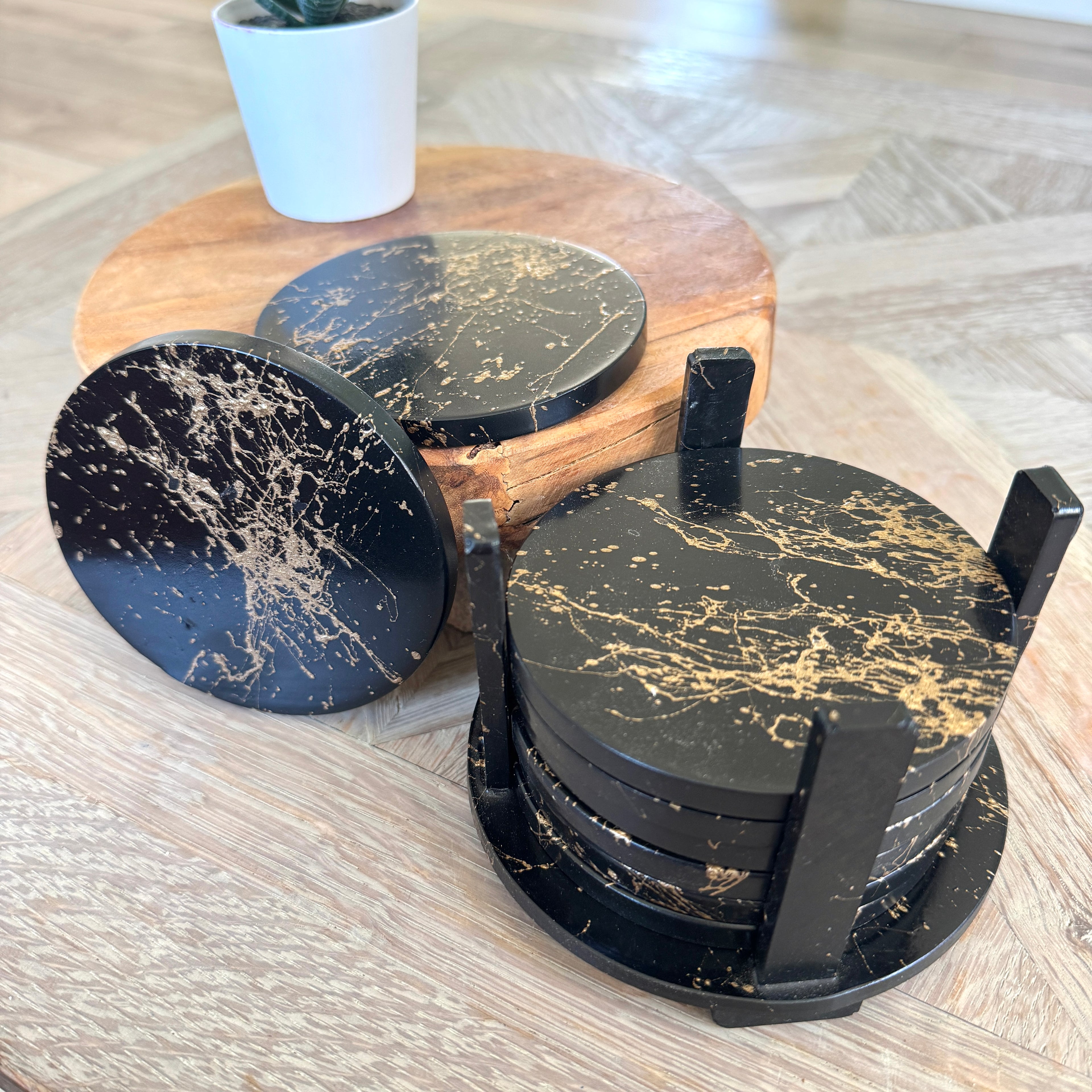 Onderzetters 8 stuks zwart marmer look