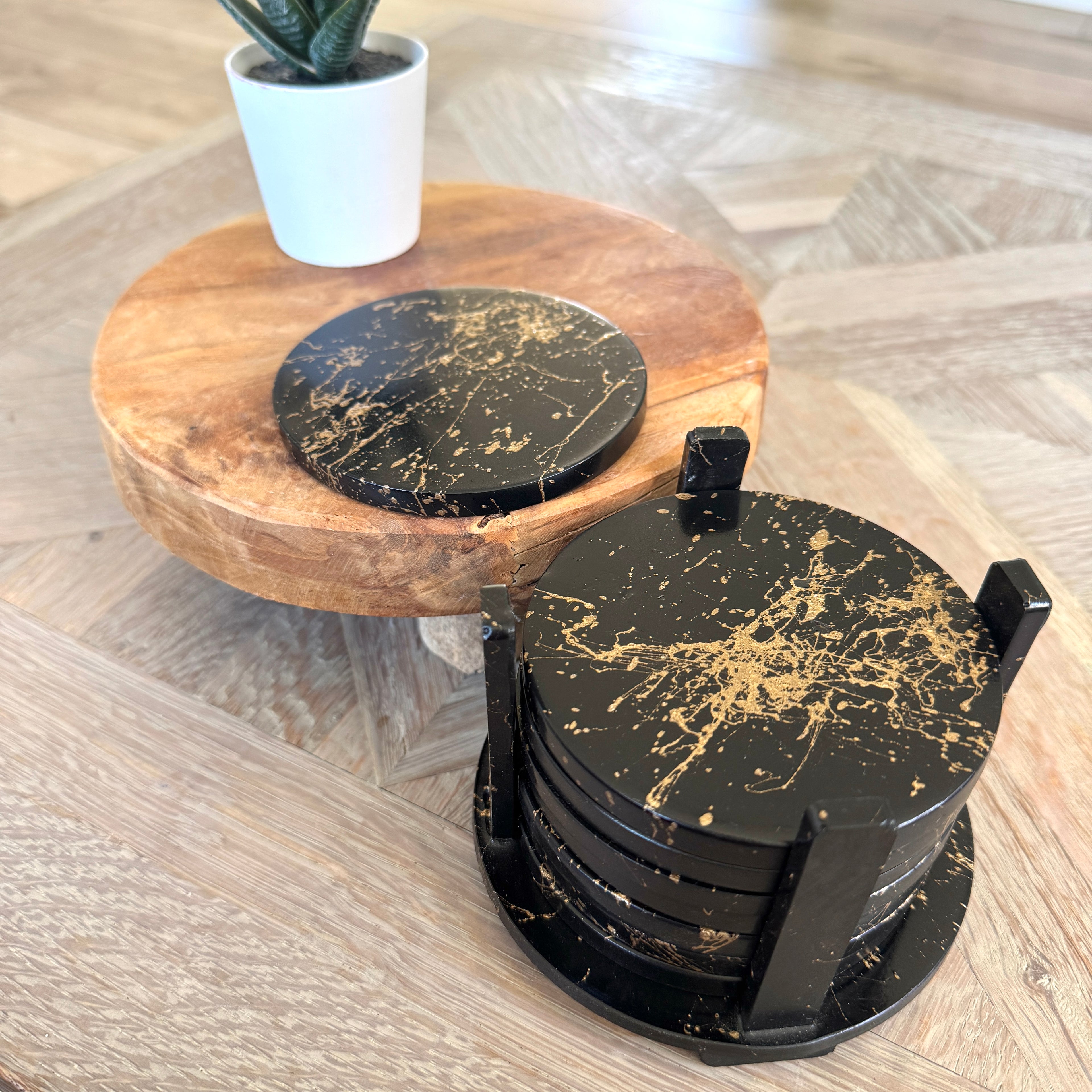 Onderzetters 8 stuks zwart marmer look