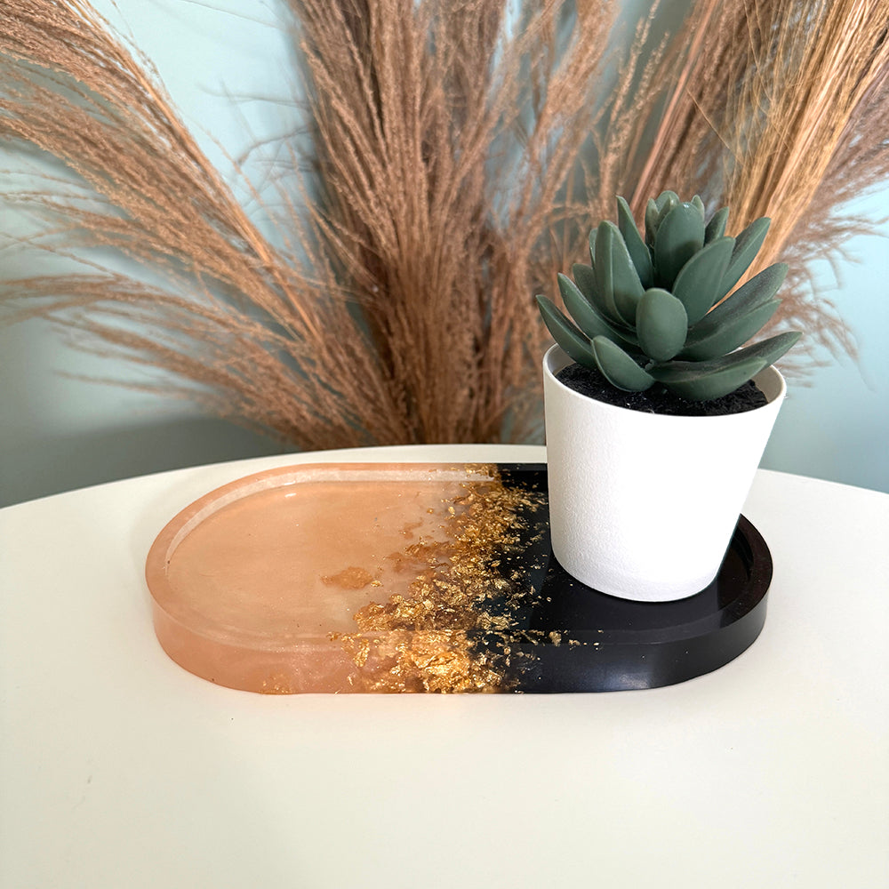 Plateau klein zwart, champagne en goudvlokken