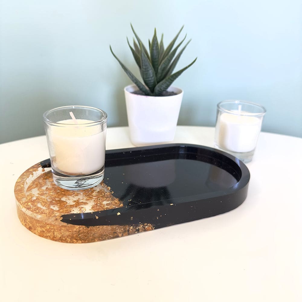 Plateau klein zwart met vlokken