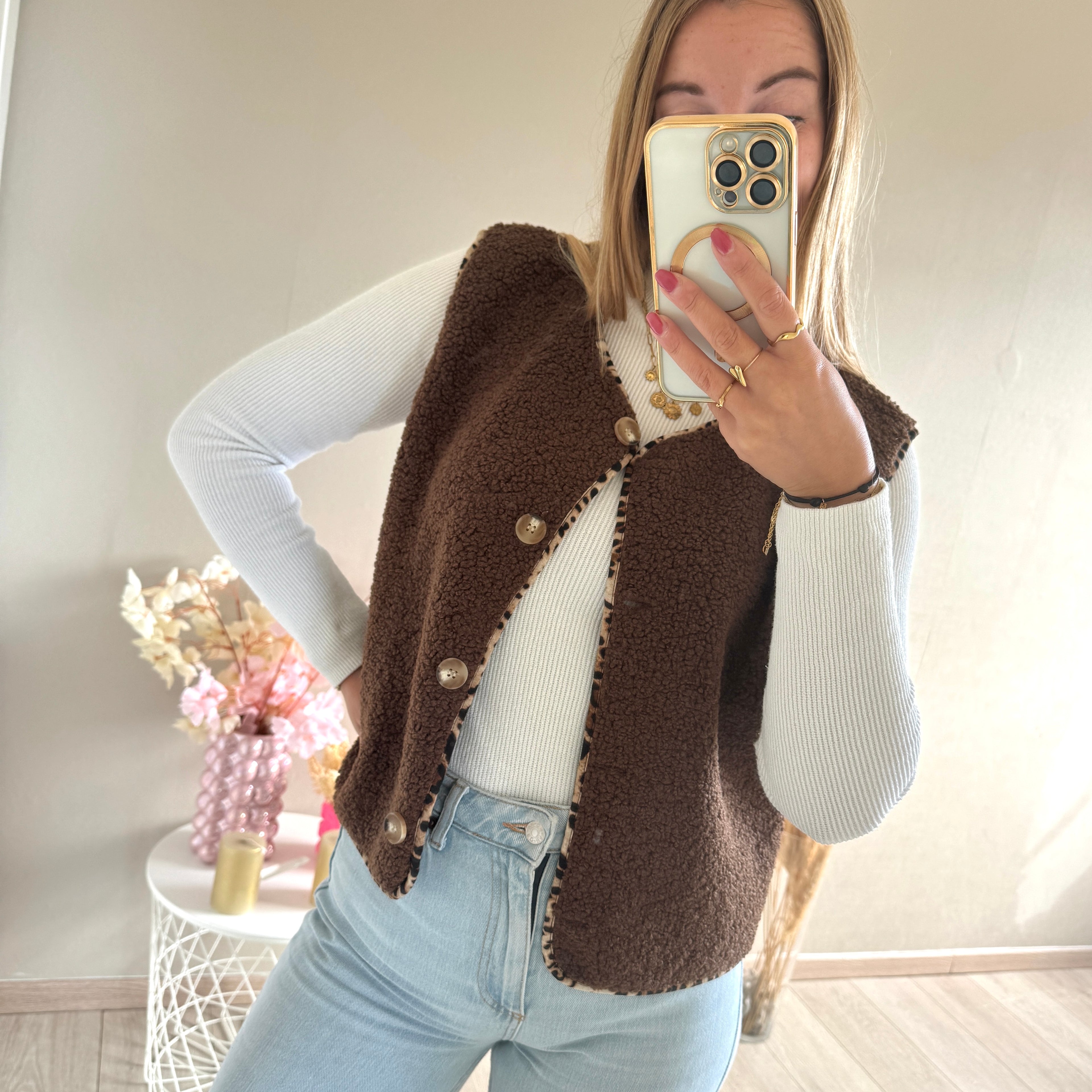Teddy gilet met panterprint