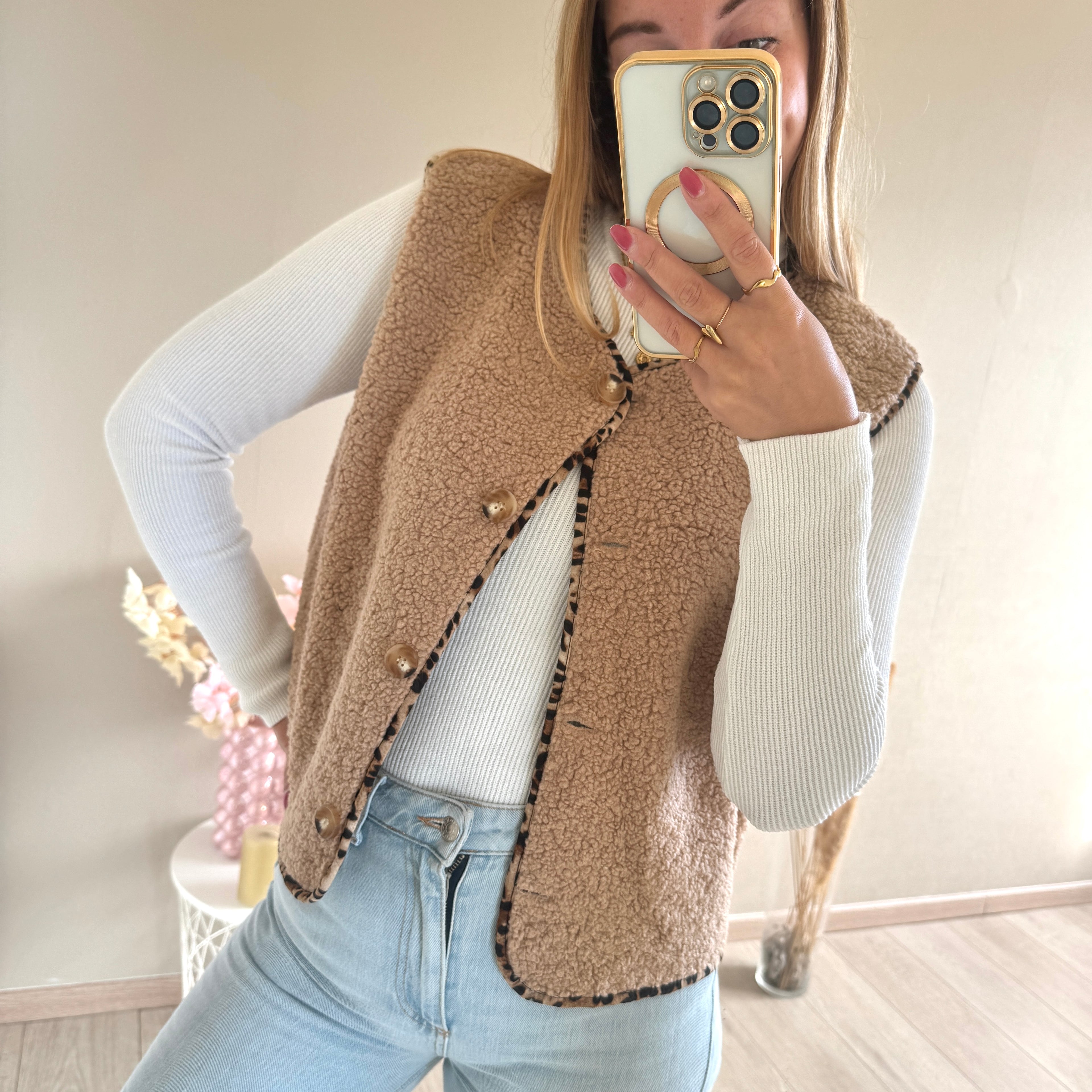 Teddy gilet met panterprint