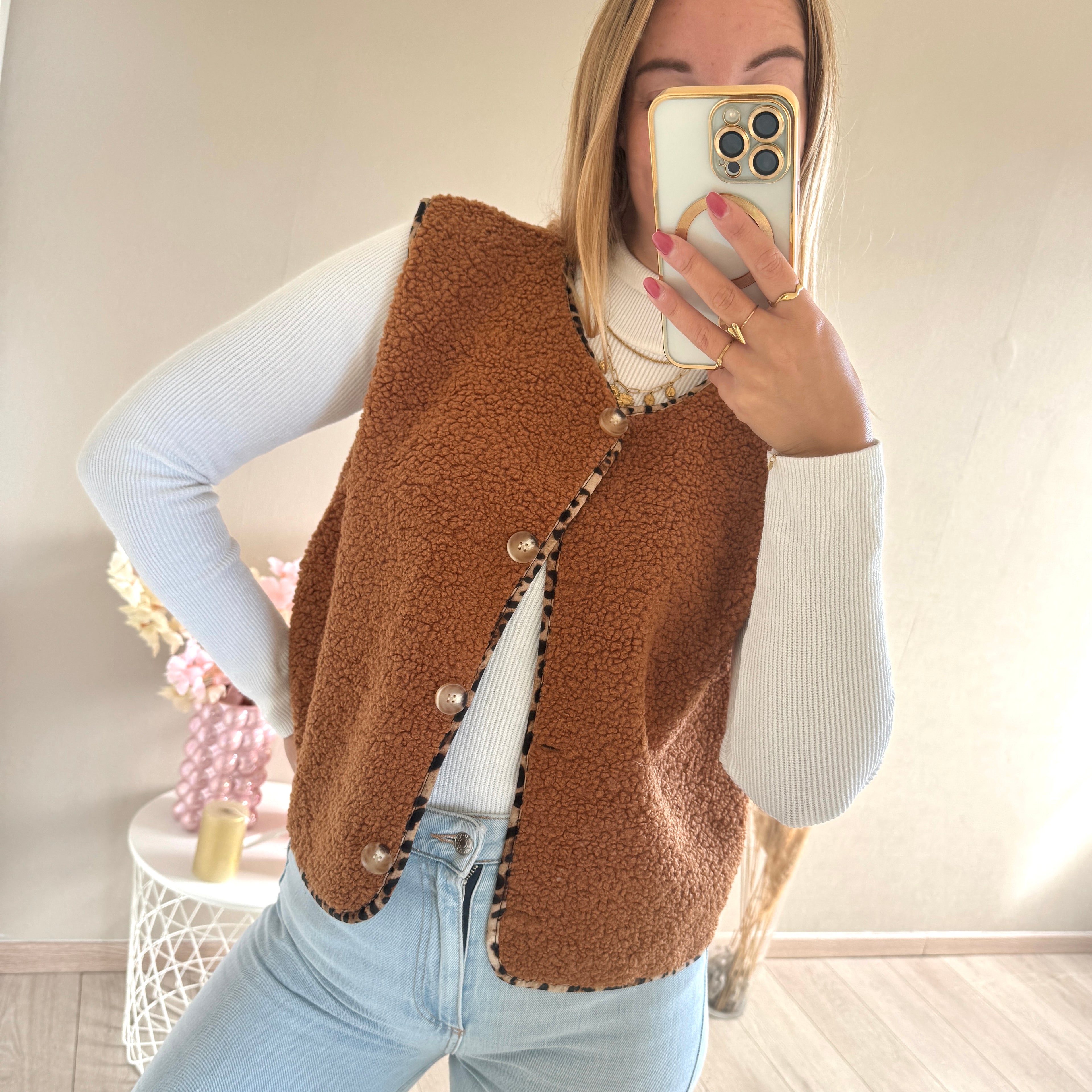 Teddy gilet met panterprint