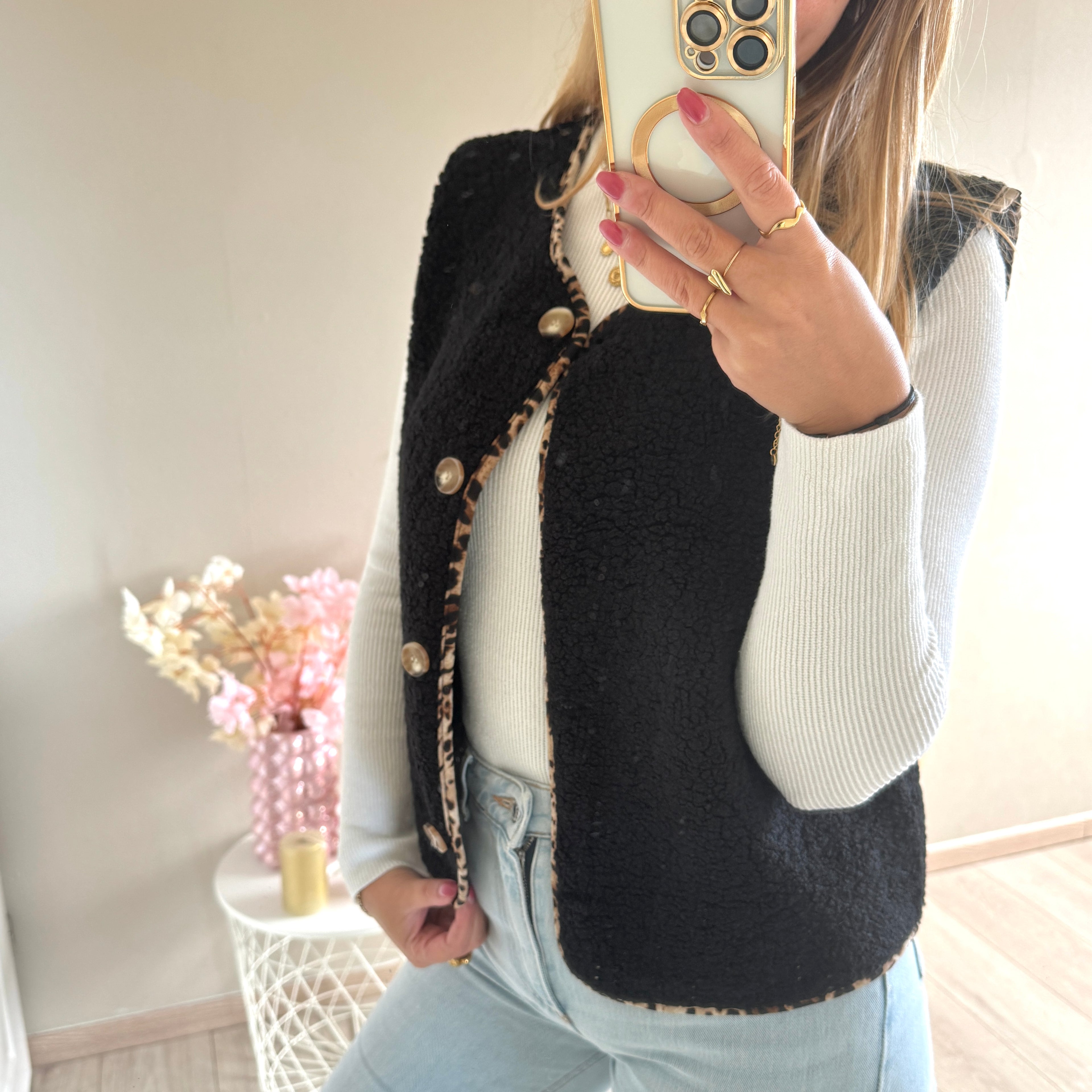Teddy gilet met panterprint