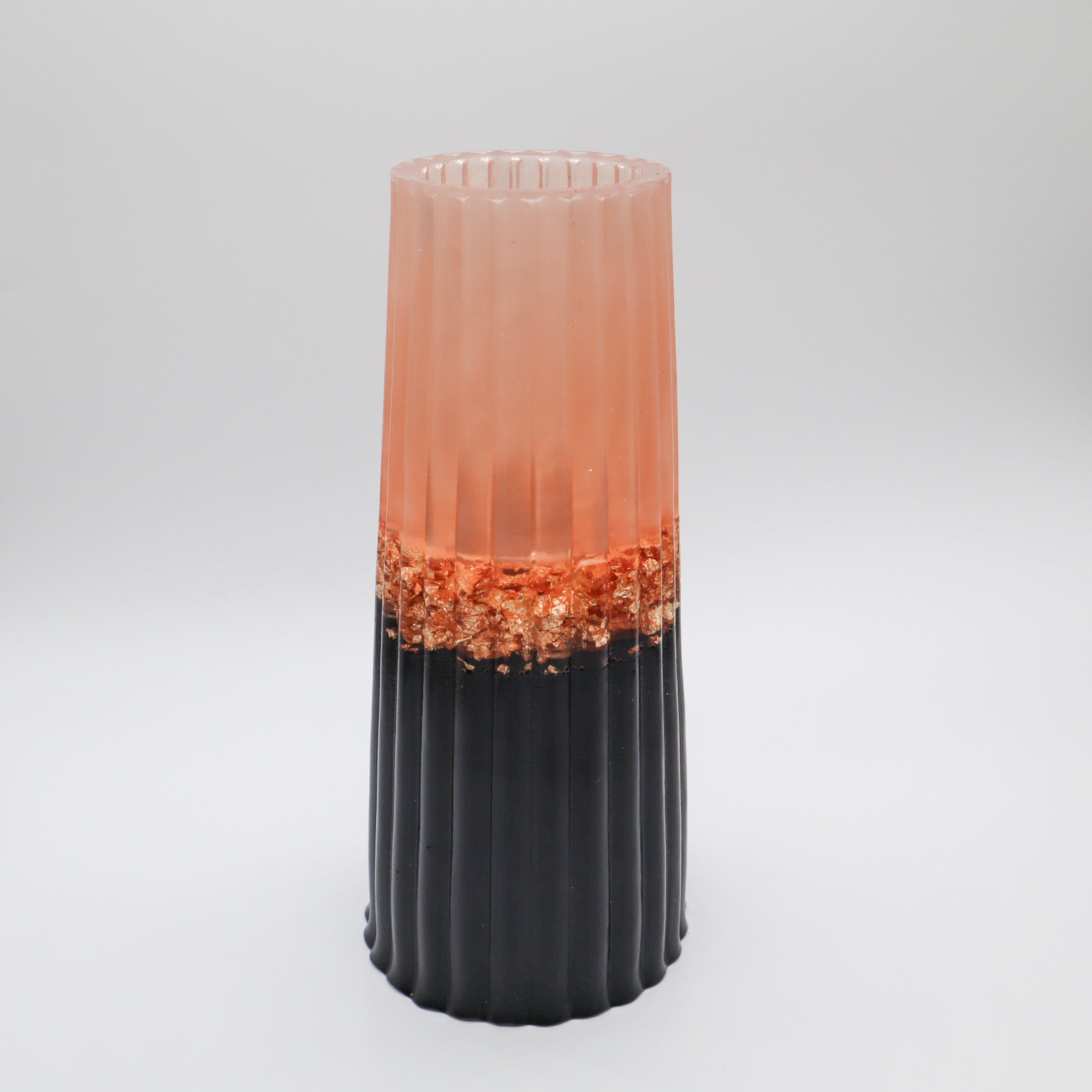 Hohe Vase Champagner, Goldflocken und Schwarz