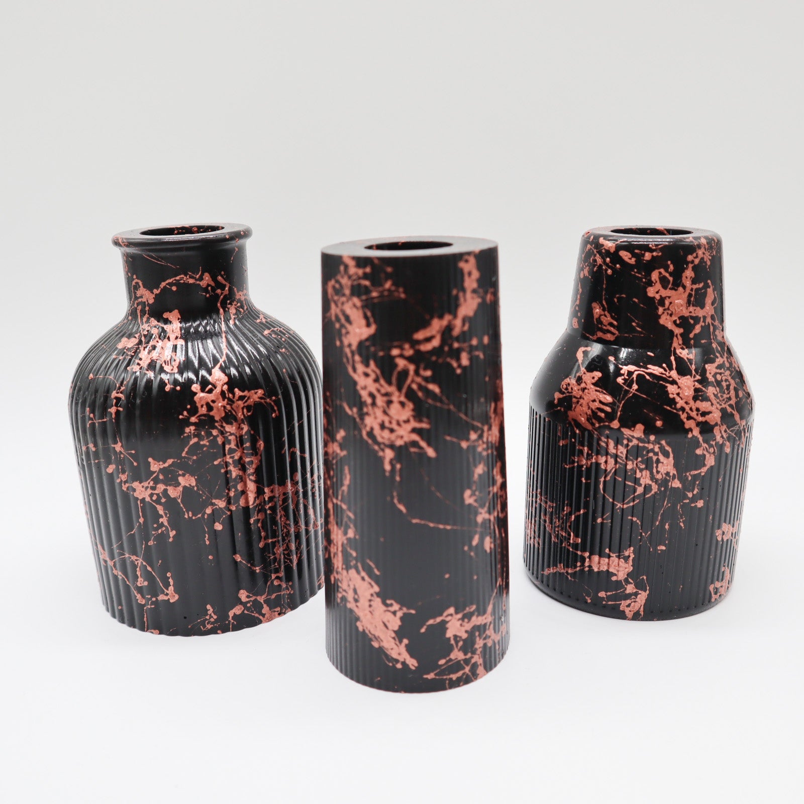 Drie decoratie vaasjes zwart marmer look