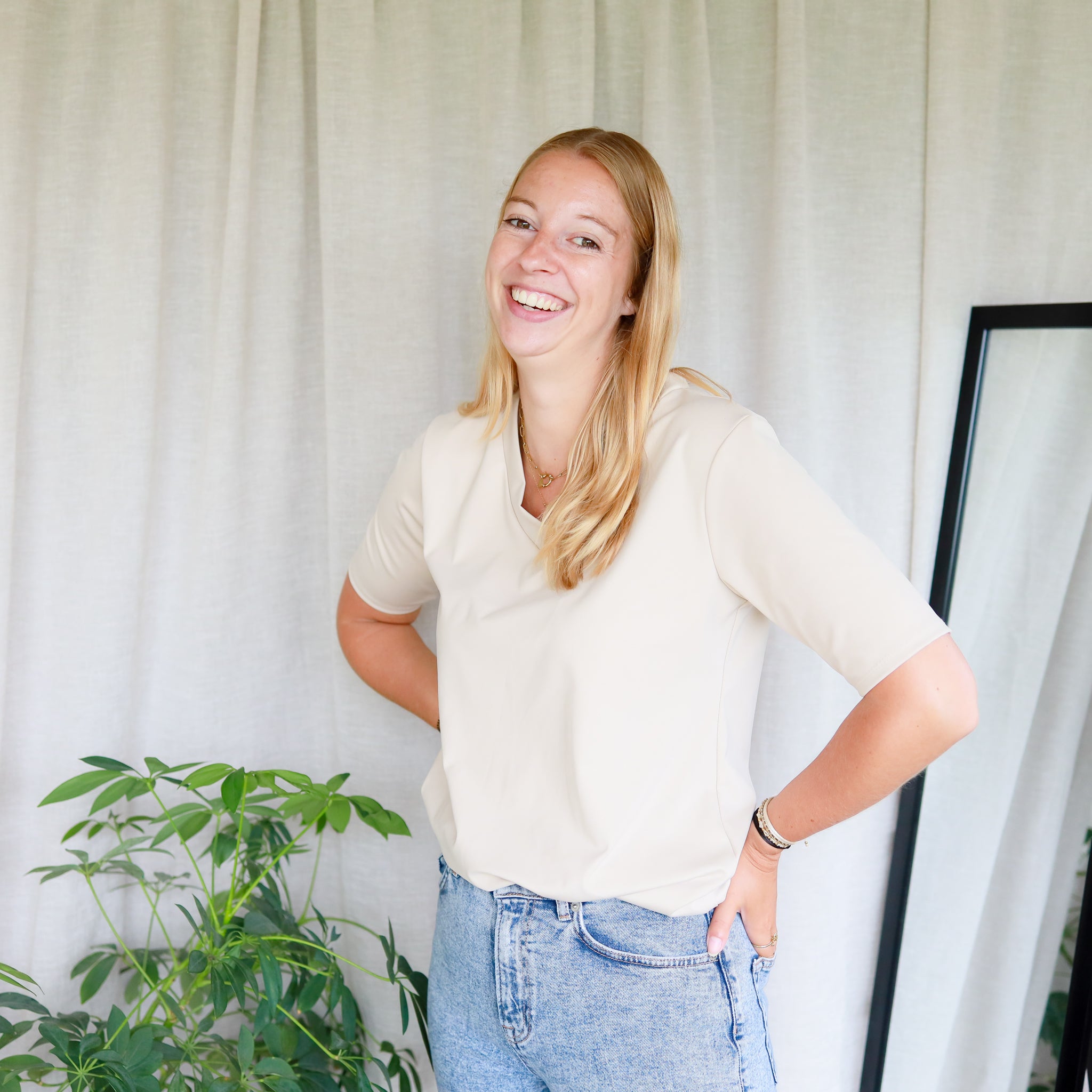 Travelstof t-shirt beige