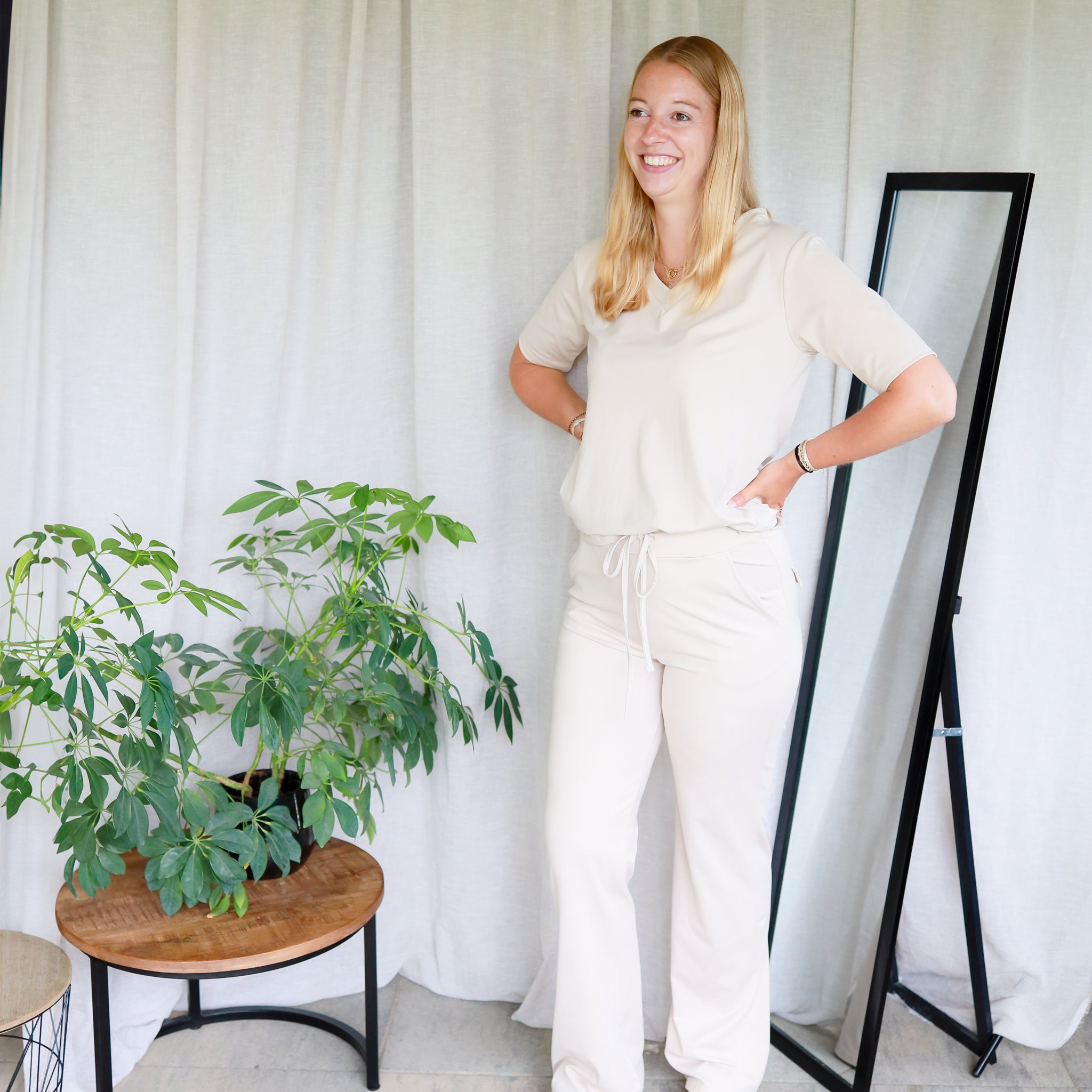 Travelstof t-shirt beige